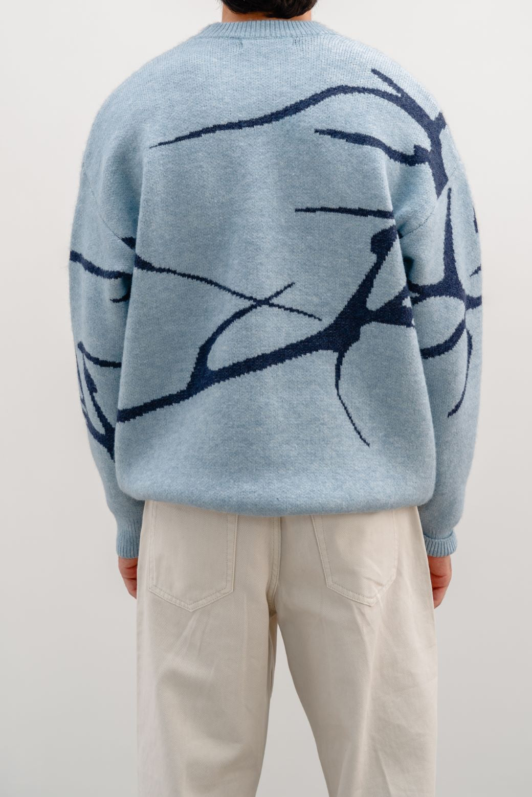 SKY BLUE JACQUARD ABSTRACT SWEATER