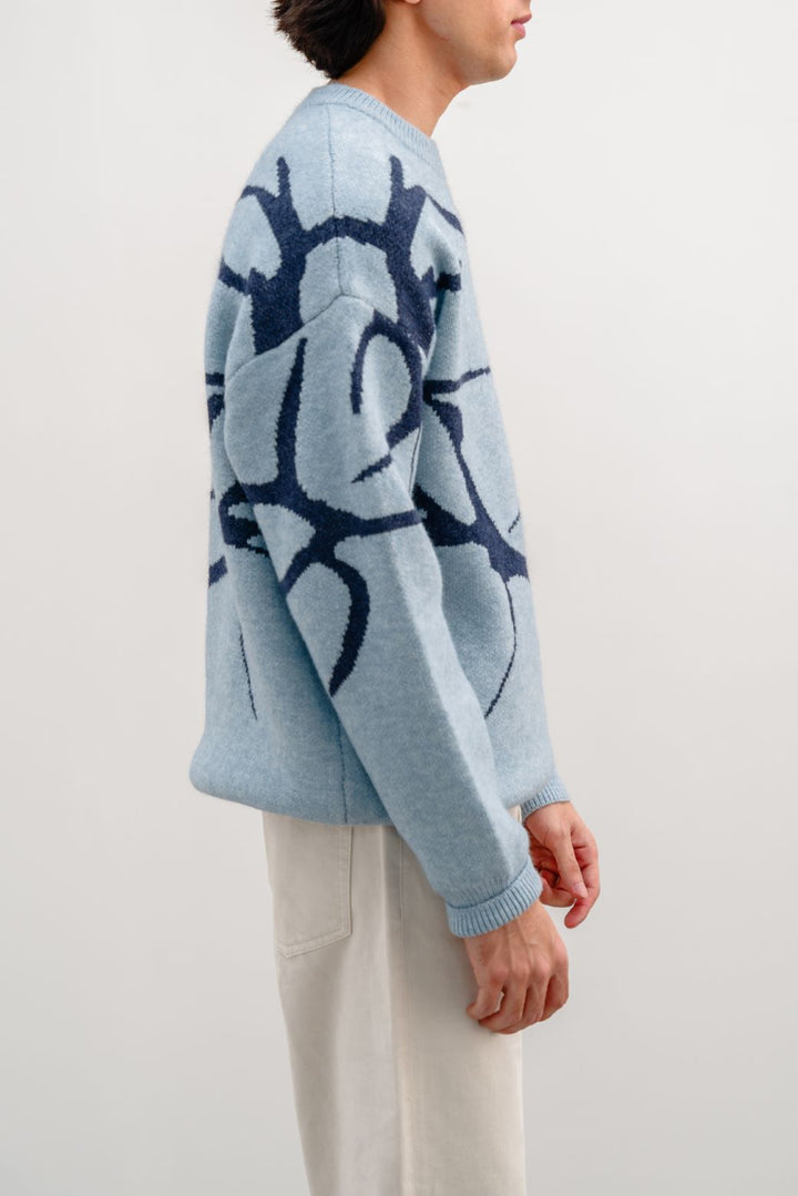 SKY BLUE JACQUARD ABSTRACT SWEATER