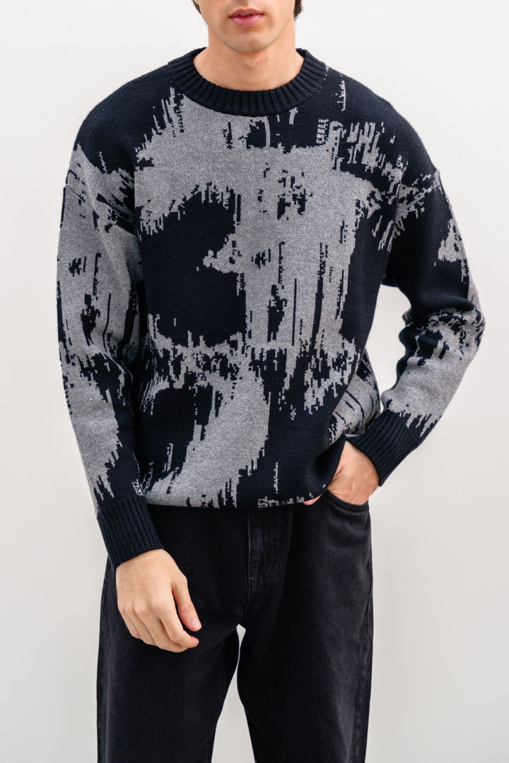 BLACK CONTRAST PRINT SWEATER