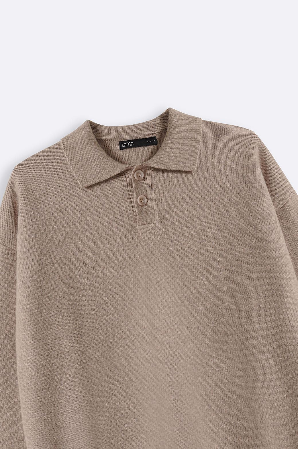 BEIGE KNIT POLO SWEATER