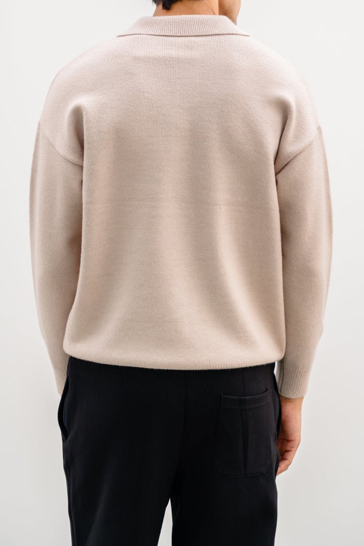 BEIGE KNIT POLO SWEATER