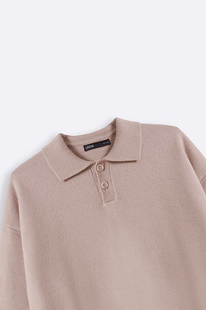 BEIGE SOFT POLO SWEATER