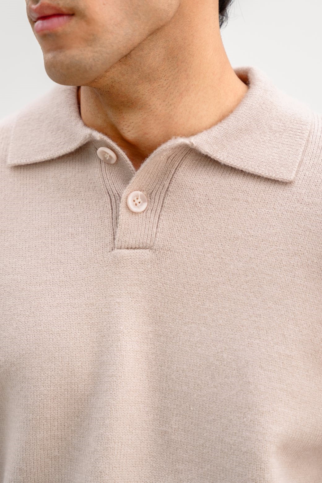 BEIGE KNIT POLO SWEATER