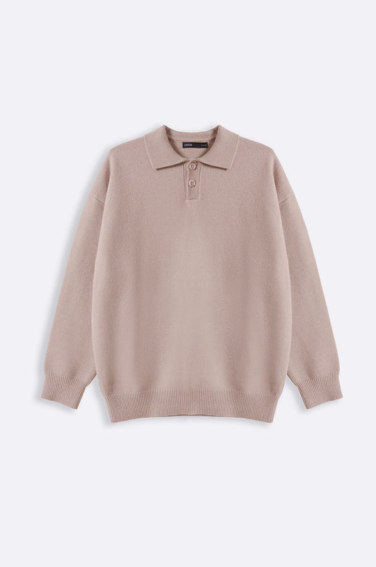 BEIGE KNIT POLO SWEATER