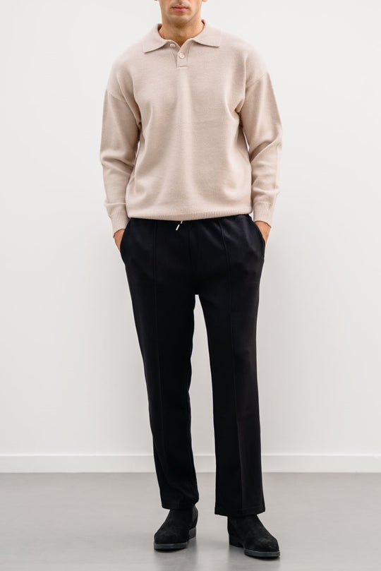 BEIGE KNIT POLO SWEATER