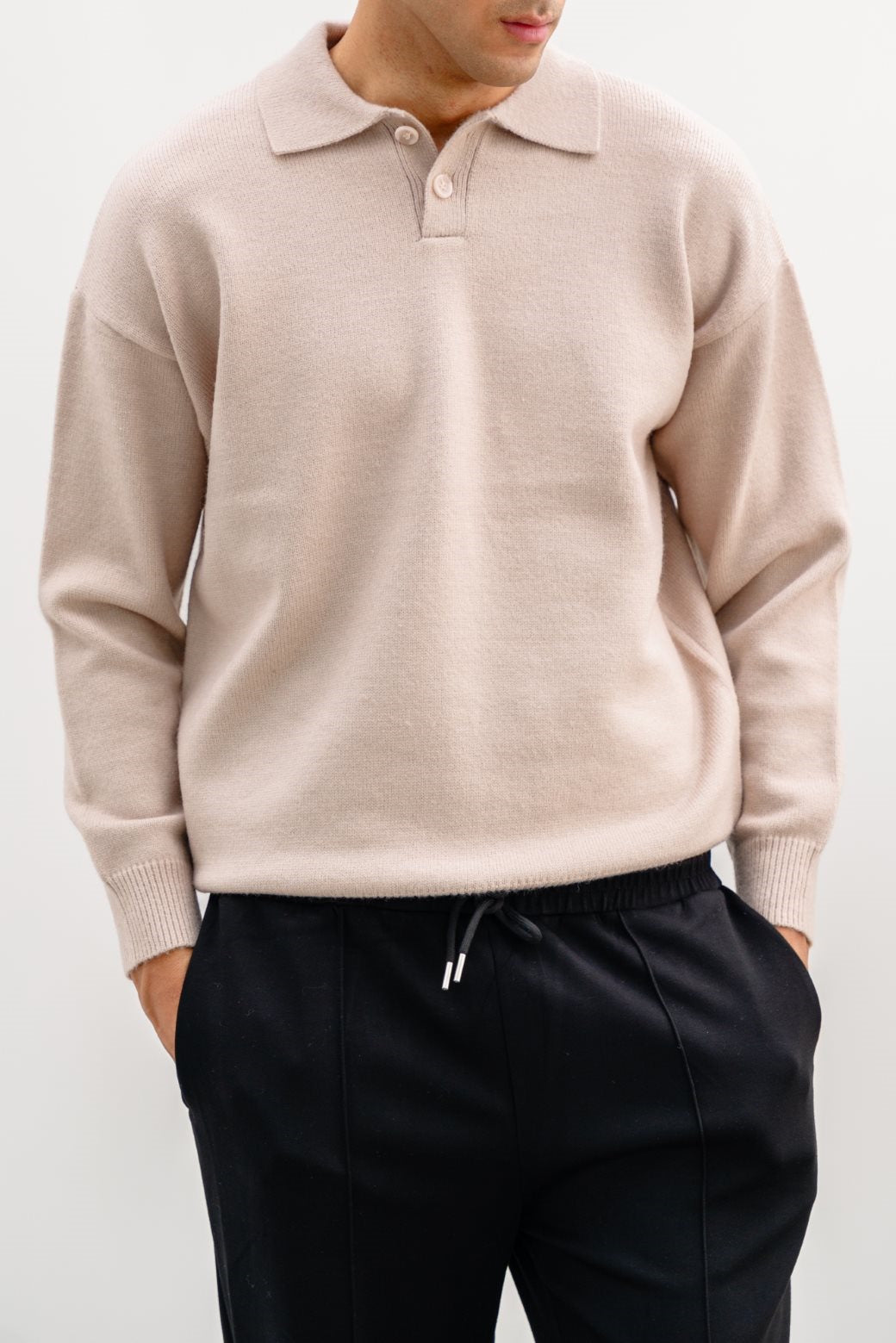 BEIGE KNIT POLO SWEATER