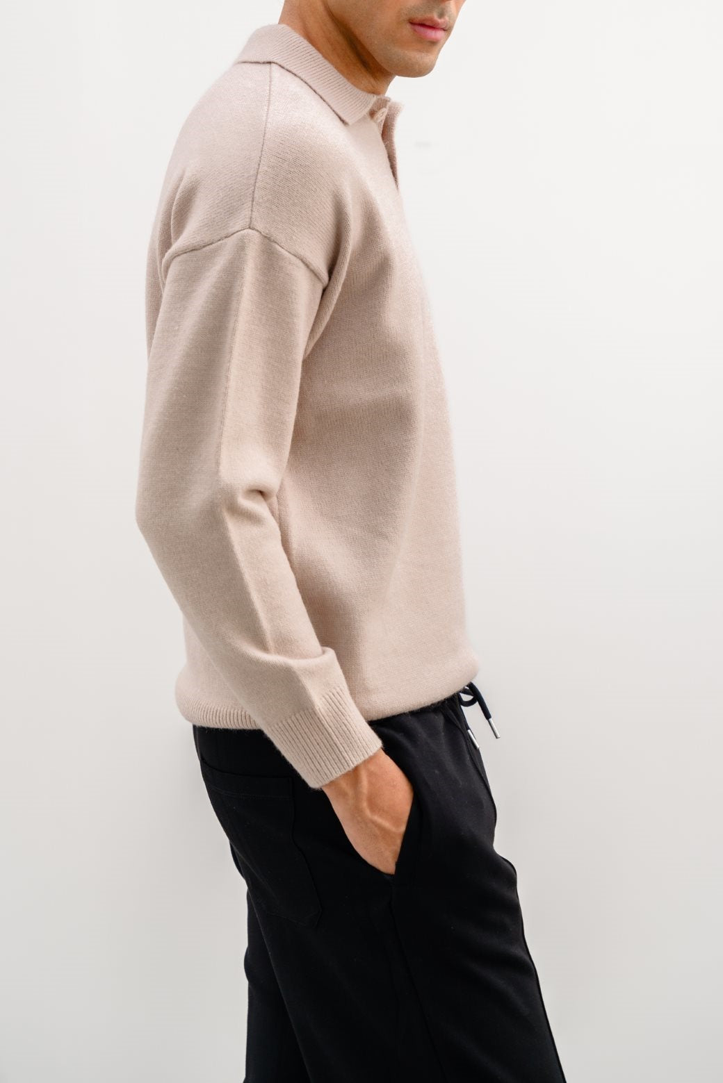 BEIGE KNIT POLO SWEATER