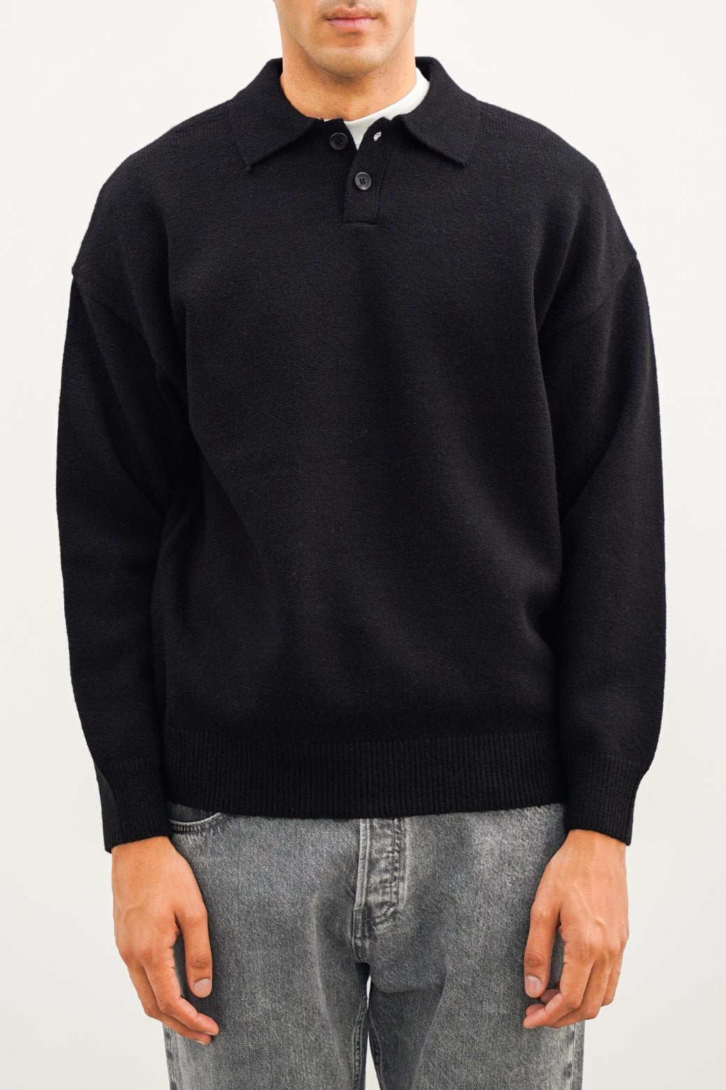 BLACK KNIT POLO SWEATER