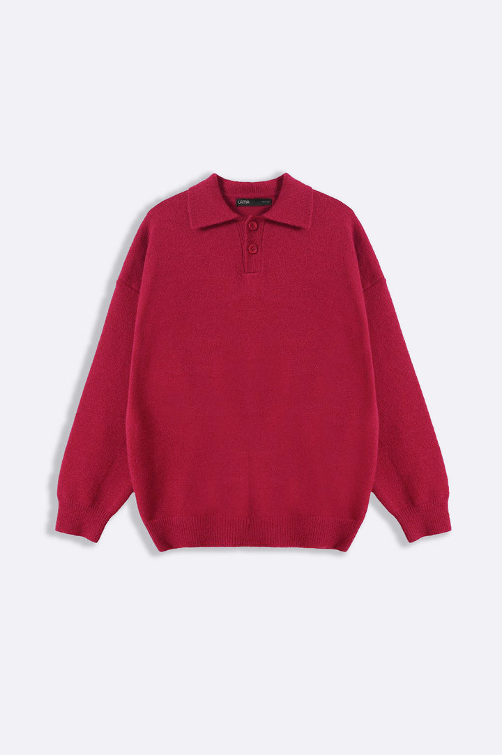 BURGUNDY KNIT POLO SWEATER