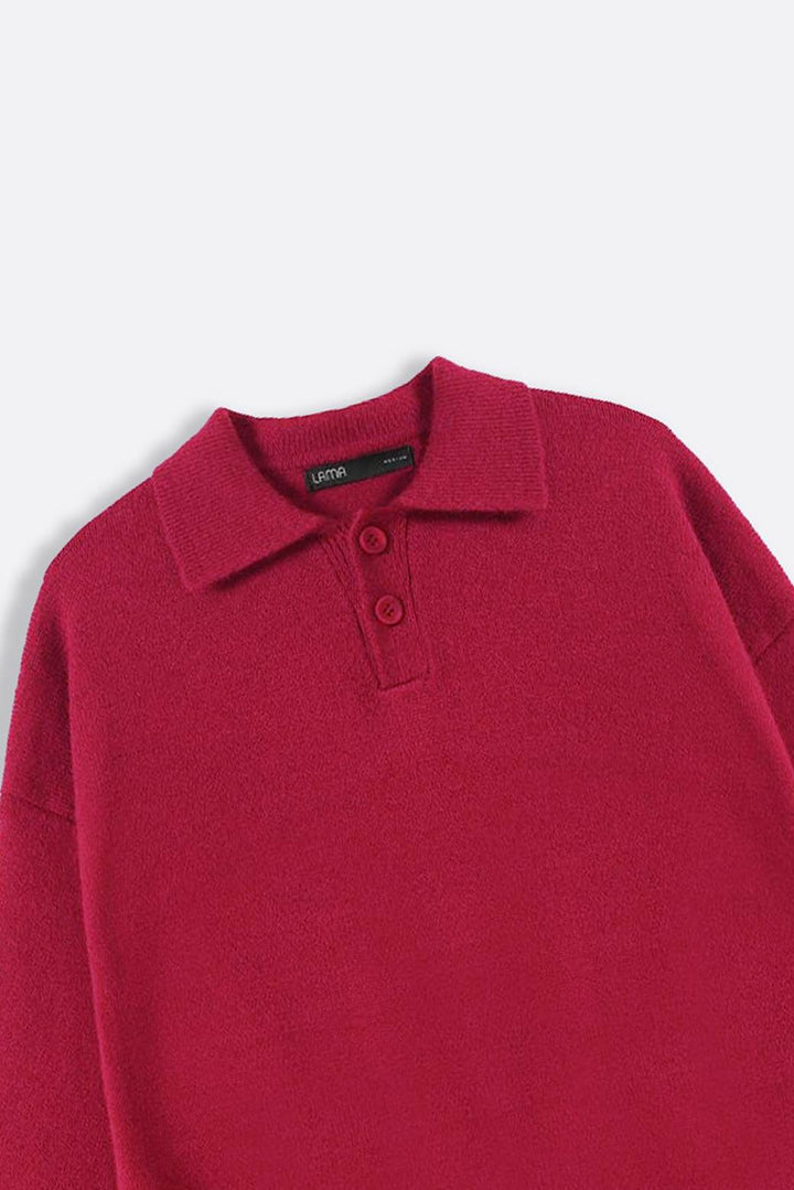 BURGUNDY KNIT POLO SWEATER