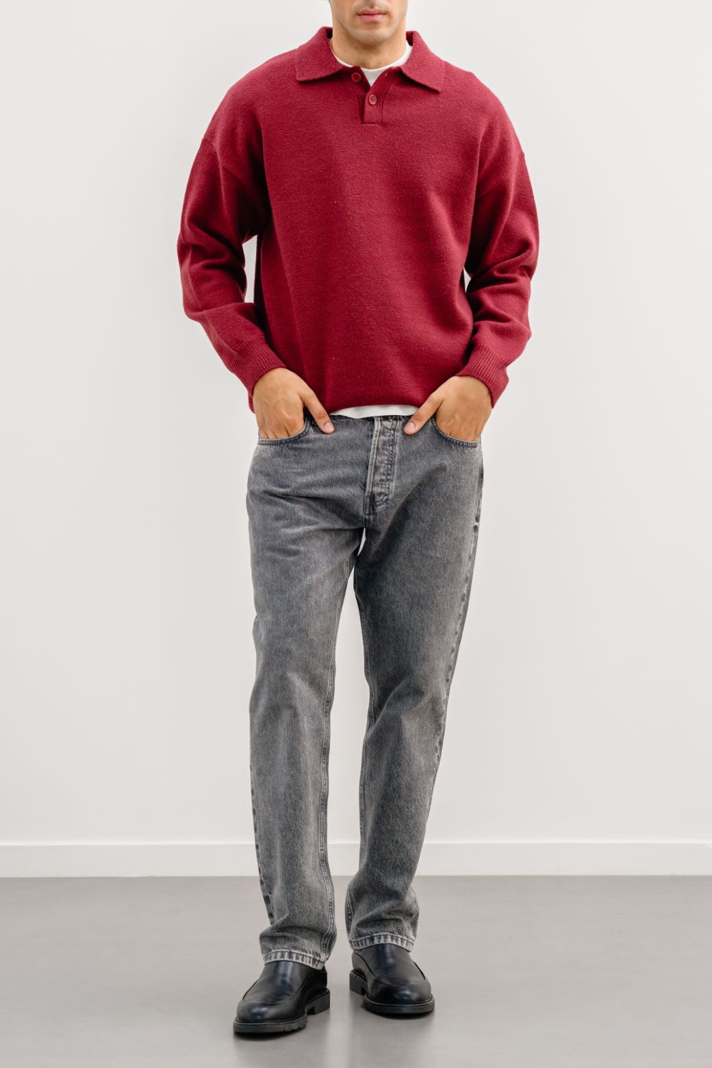 BURGUNDY KNIT POLO SWEATER