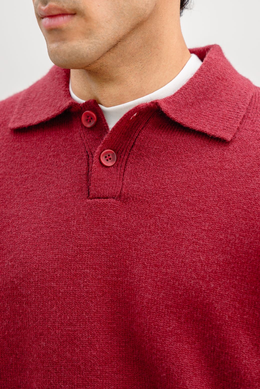 BURGUNDY KNIT POLO SWEATER