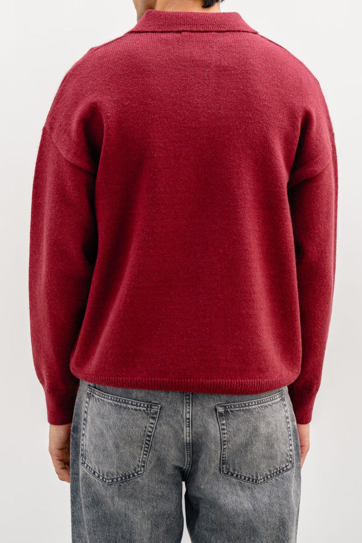 BURGUNDY KNIT POLO SWEATER