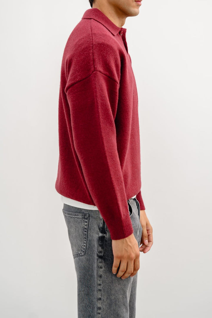 BURGUNDY KNIT POLO SWEATER