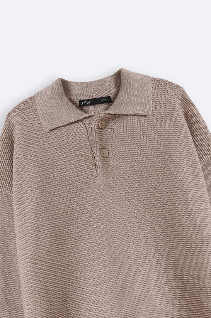 BEIGE SOFT POLO SWEATER