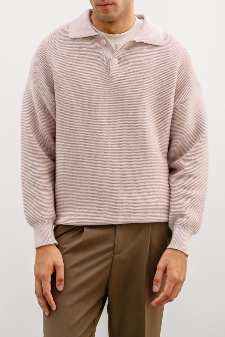 BEIGE SOFT POLO SWEATER