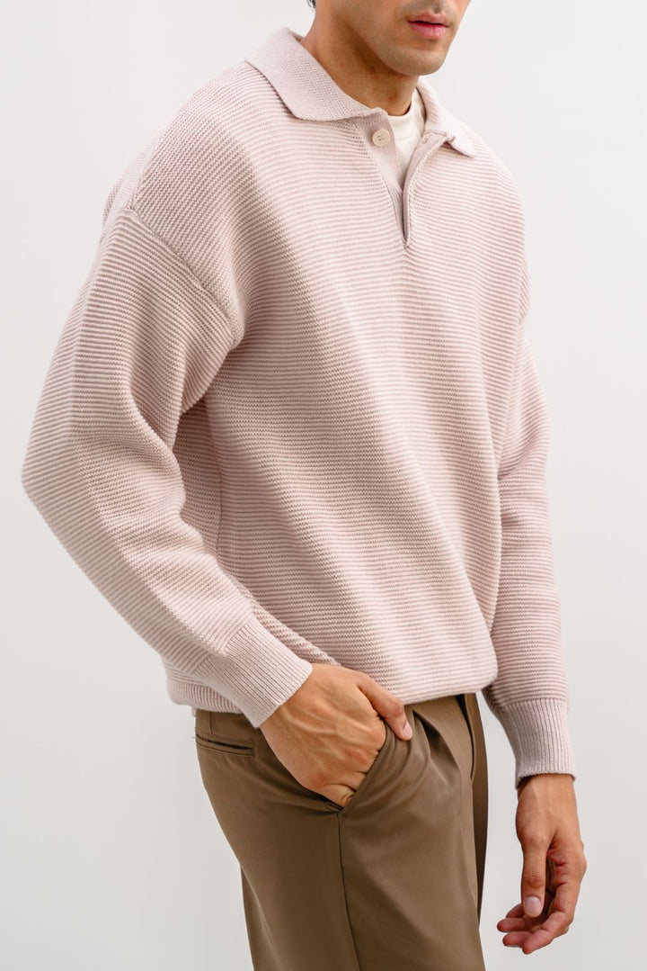 BEIGE SOFT POLO SWEATER