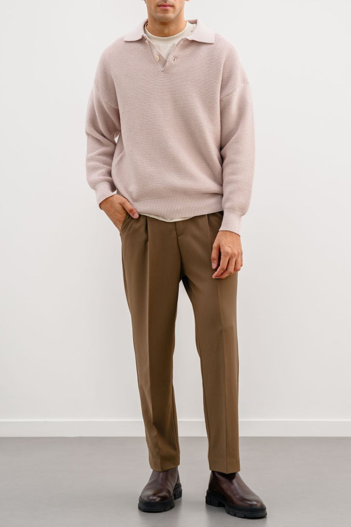 BEIGE SOFT POLO SWEATER