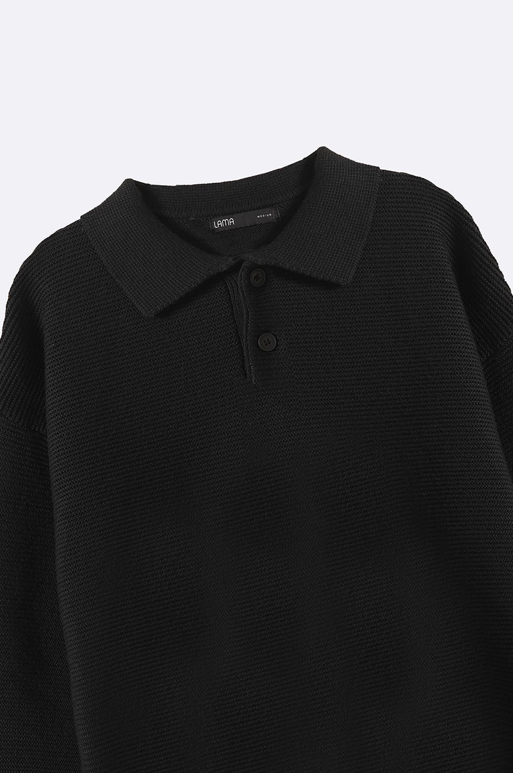 BLACK SOFT POLO SWEATER