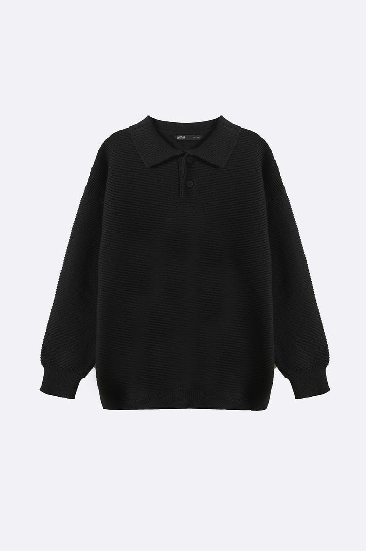 BLACK SOFT POLO SWEATER