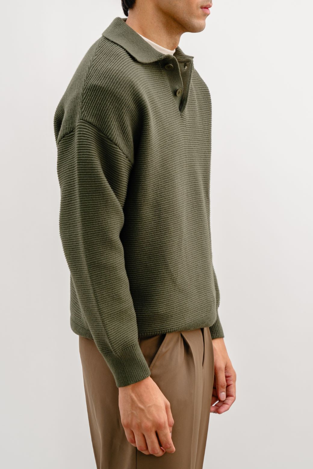 OLIVE SOFT POLO SWEATER