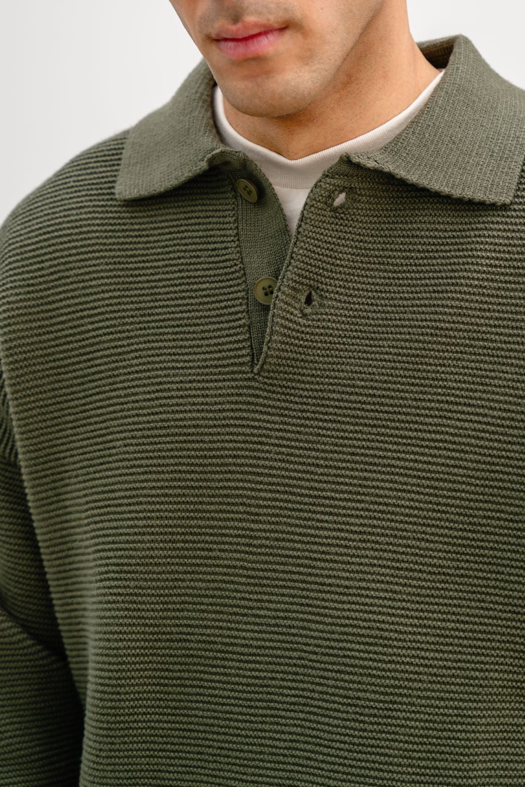 OLIVE SOFT POLO SWEATER