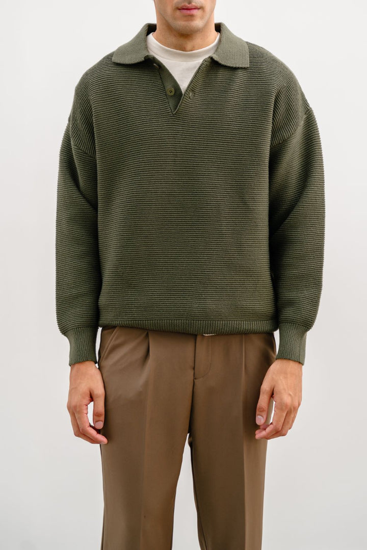 OLIVE SOFT POLO SWEATER