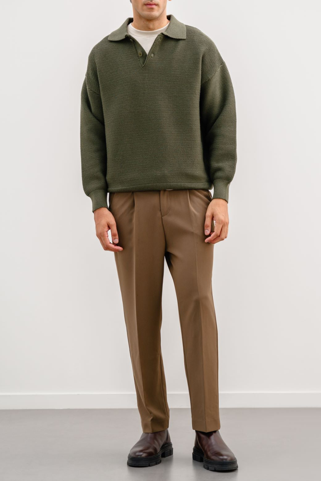 OLIVE SOFT POLO SWEATER