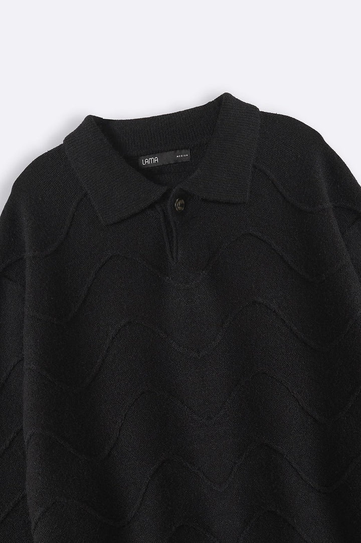 BLACK 70'S POLO SWEATER