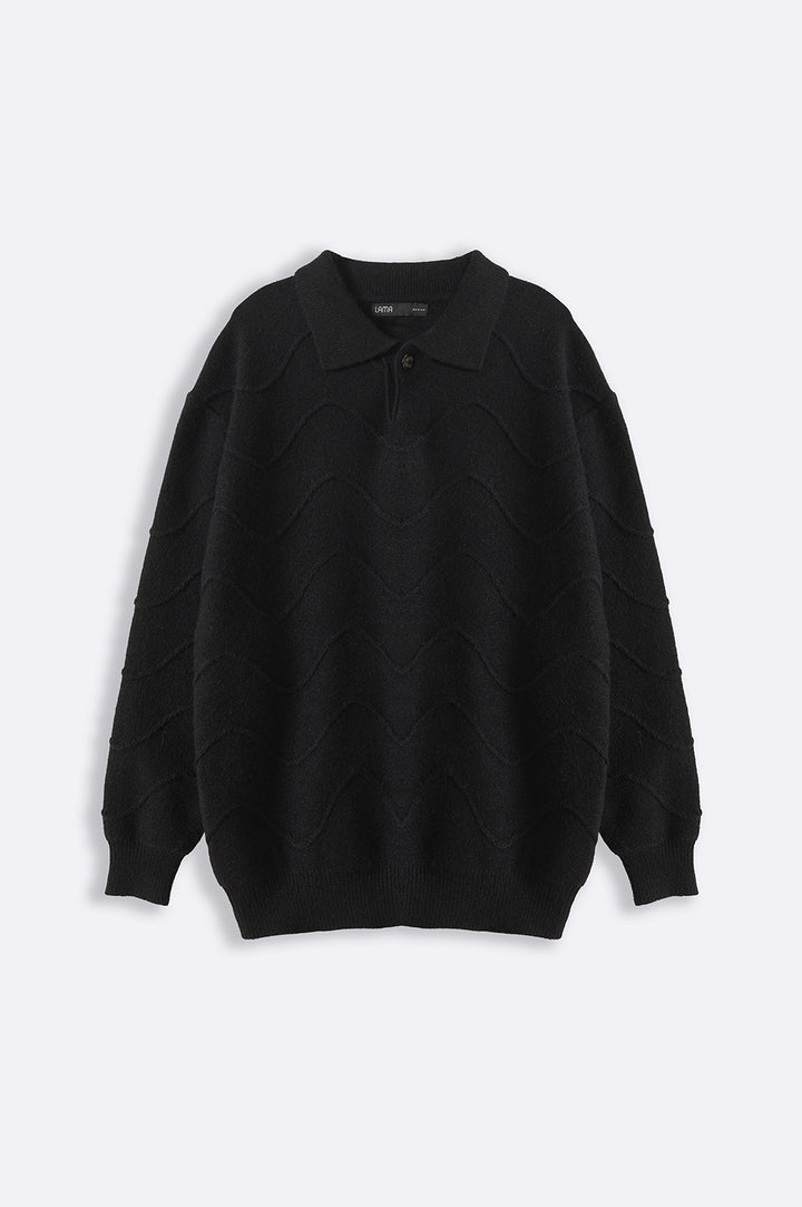 BLACK 70'S POLO SWEATER