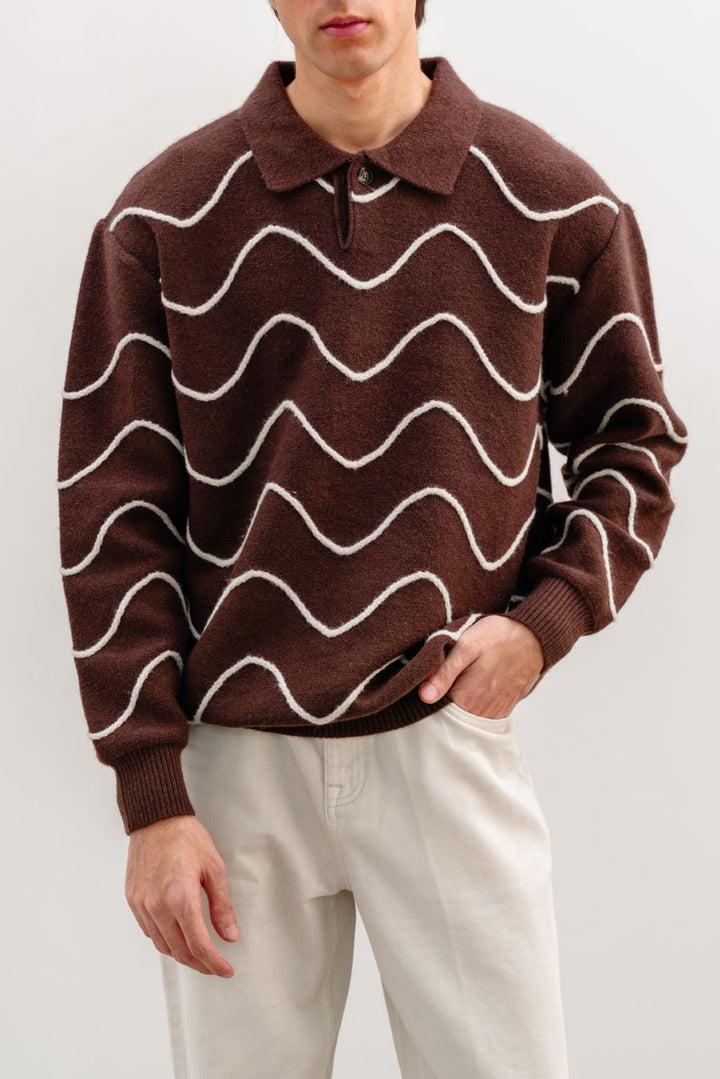 BROWN 70'S POLO SWEATER