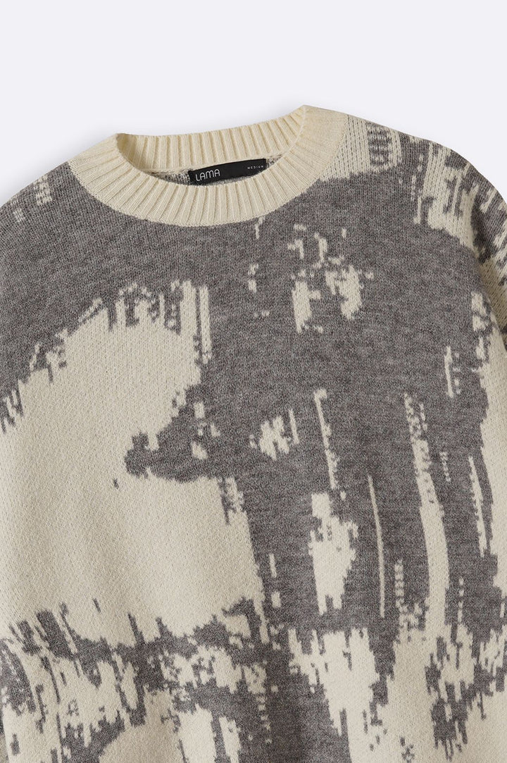 CREAM ABSTRACT PRINTED SWEATER