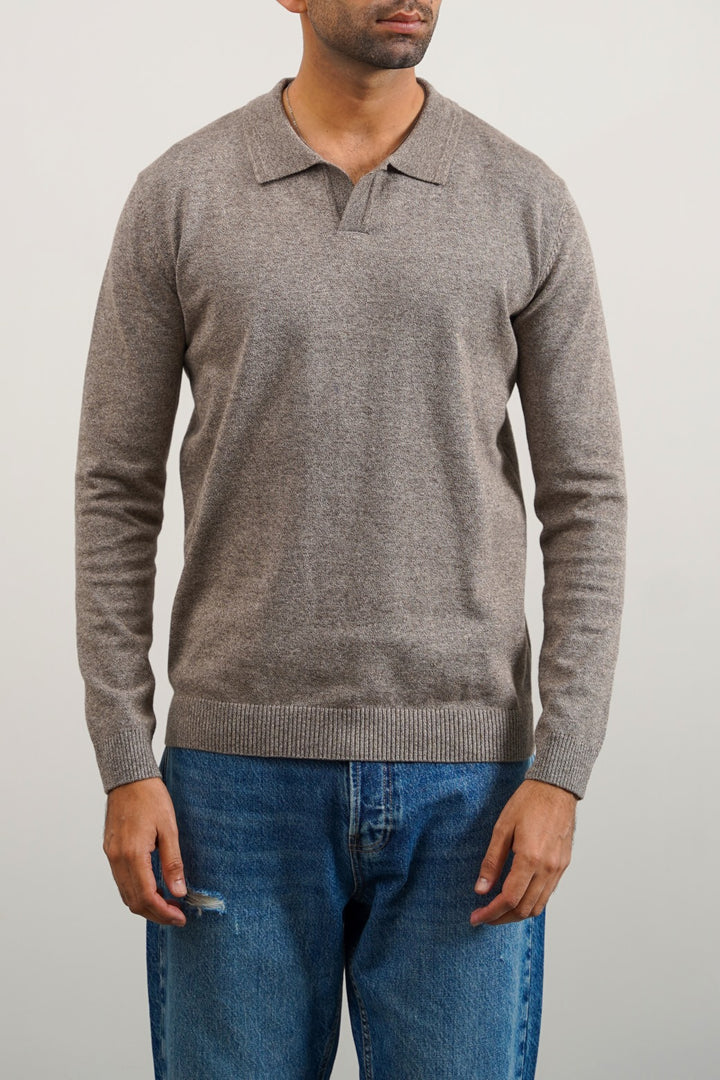 BEIGE SOFT KNITTED POLO JUMPER