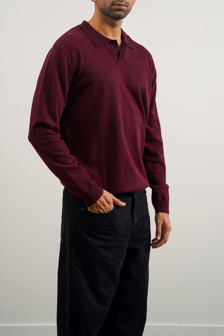 BURGUNDY SOFT KNITTED POLO JUMPER