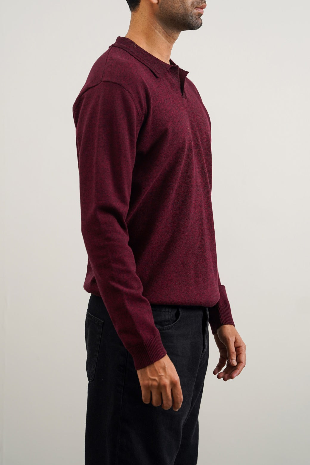 BURGUNDY SOFT KNITTED POLO JUMPER