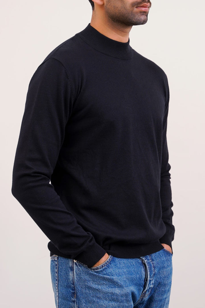 BLACK REGULAR RIBBED-KNIT JUMPER