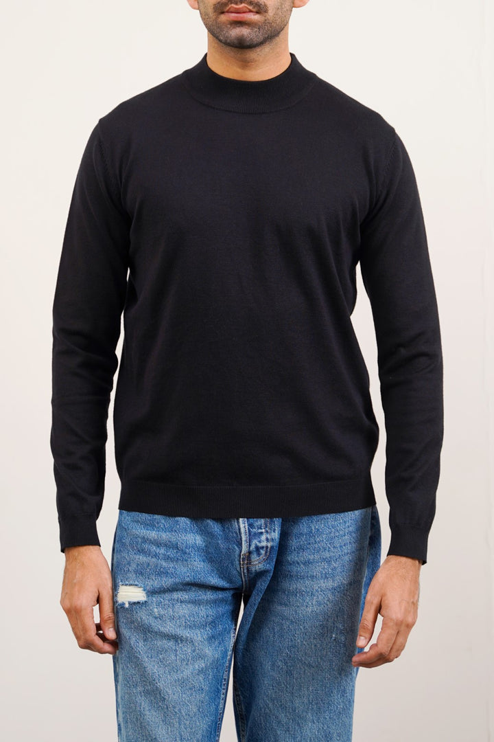 BLACK REGULAR RIBBED-KNIT JUMPER