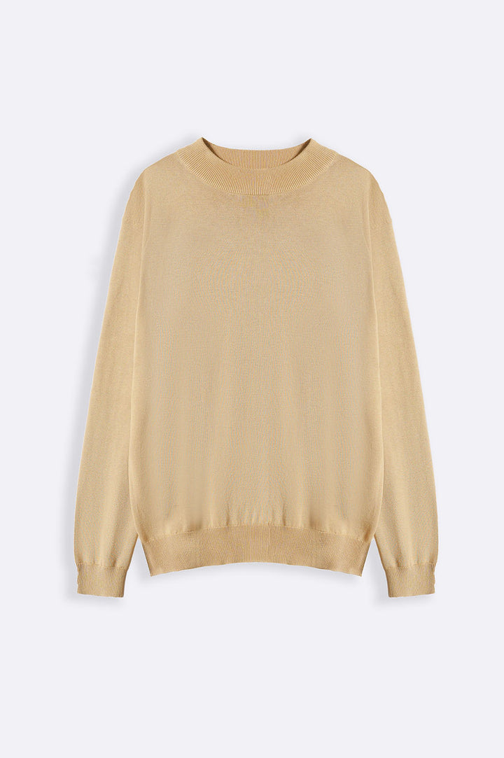 BEIGE COTTON HIGH-CREW JUMPER