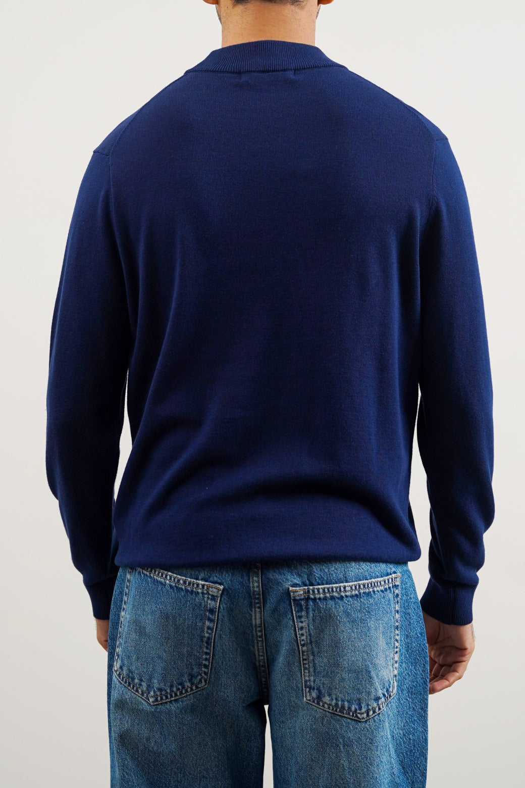 NAVY COTTON HIGH-CREW JUMPER