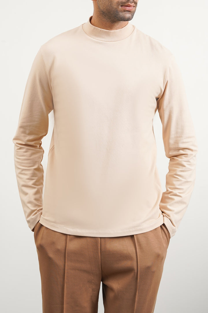 BEIGE HIGH NECK T-SHIRT