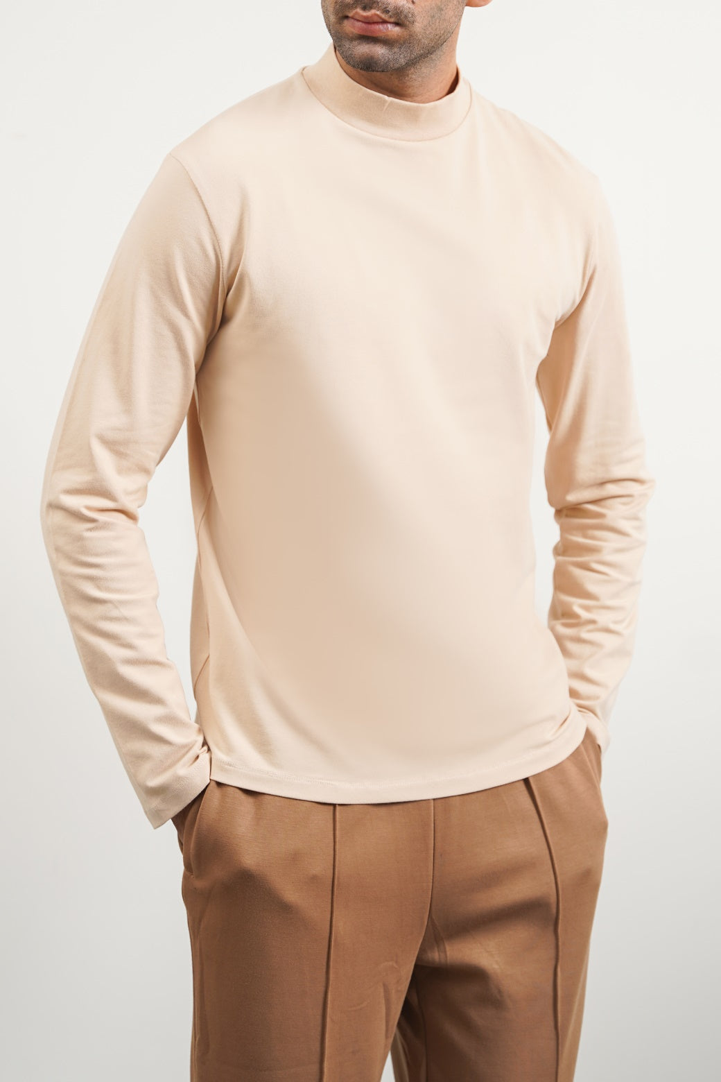 BEIGE HIGH NECK T-SHIRT