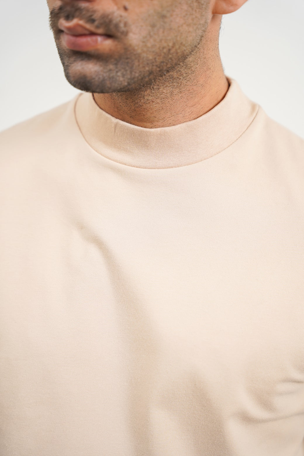 BEIGE HIGH NECK T-SHIRT