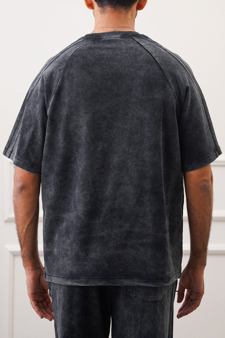 BLACK RANGLAN ACID WASHED TEE