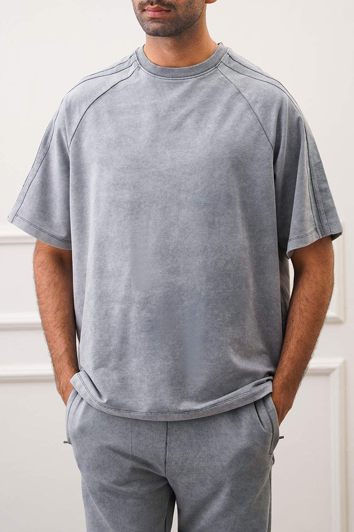 GREY RANGLAN ACID WASHED TEE