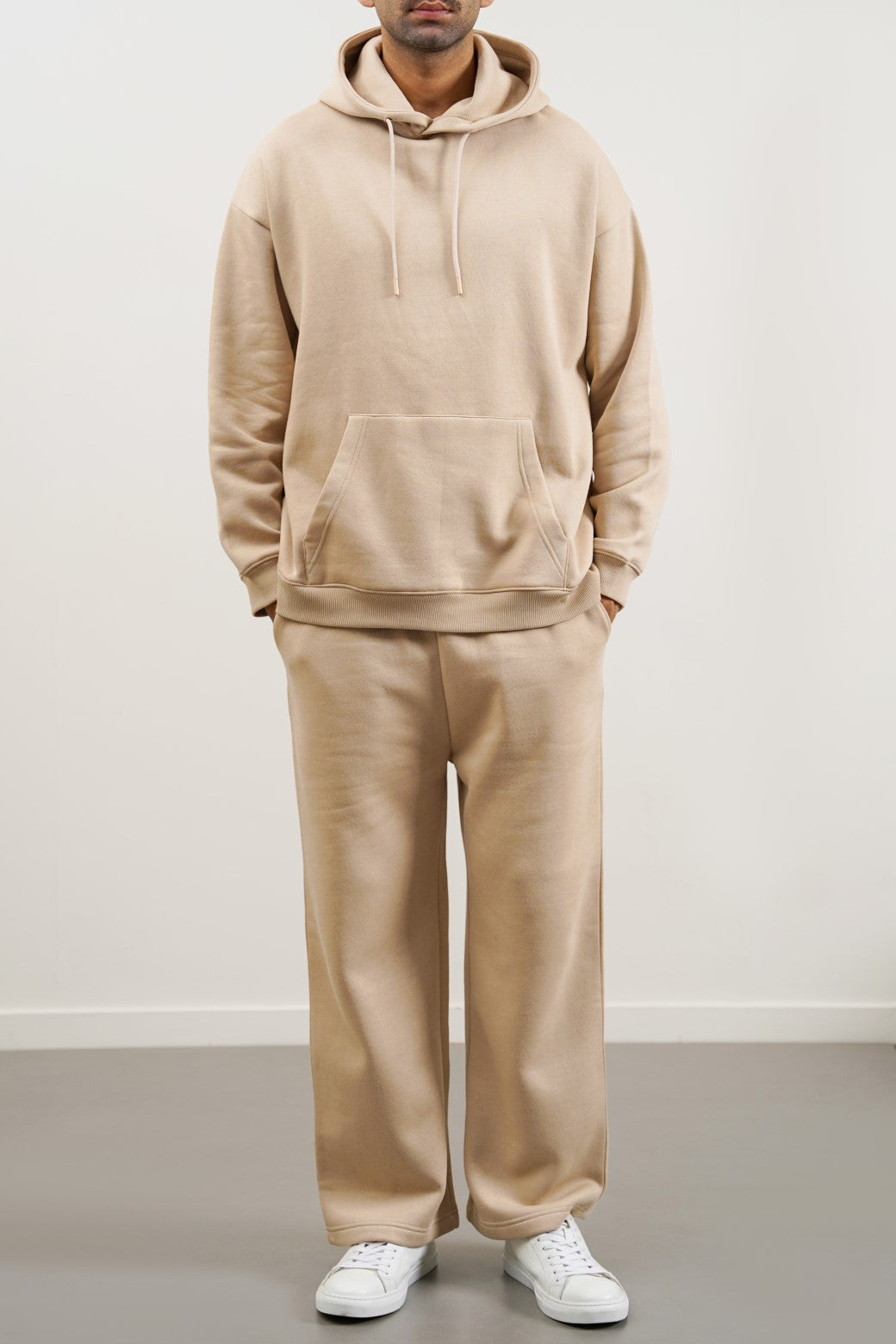 BEIGE OVERSIZED FLEECE HOODIE