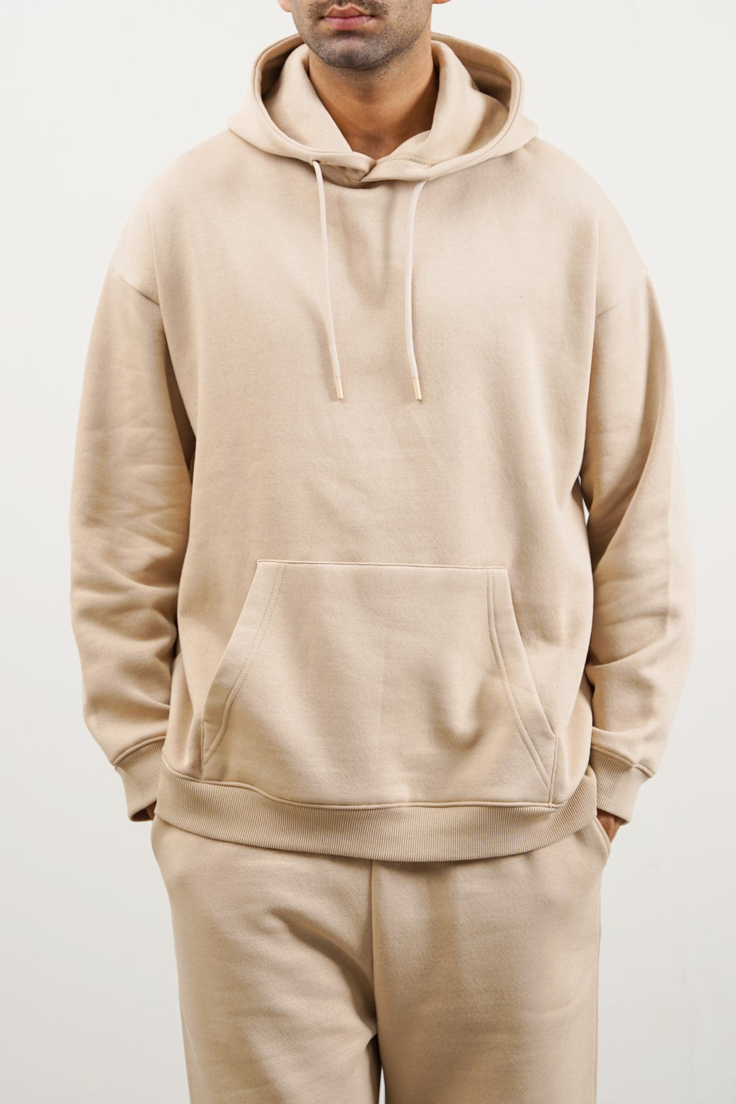 BEIGE OVERSIZED FLEECE HOODIE