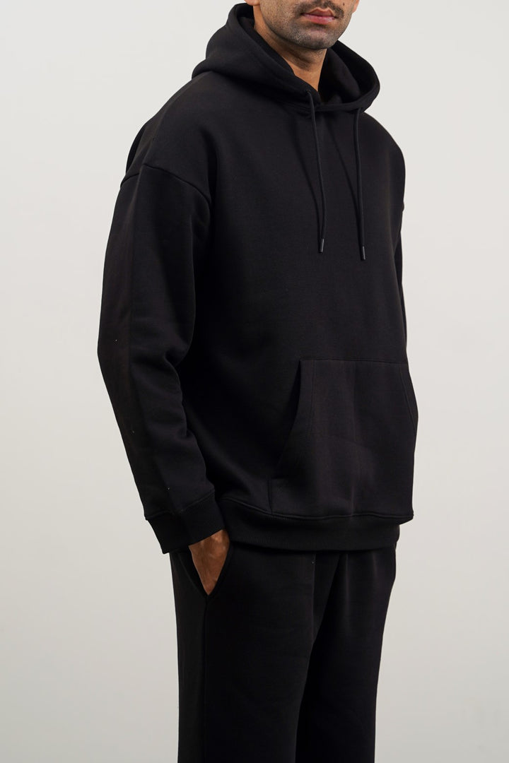 BLACK OVERSIZED FLEECE HOODIE