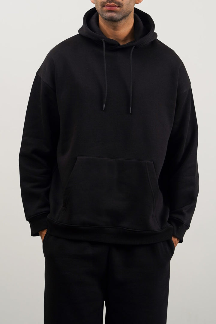 BLACK OVERSIZED FLEECE HOODIE