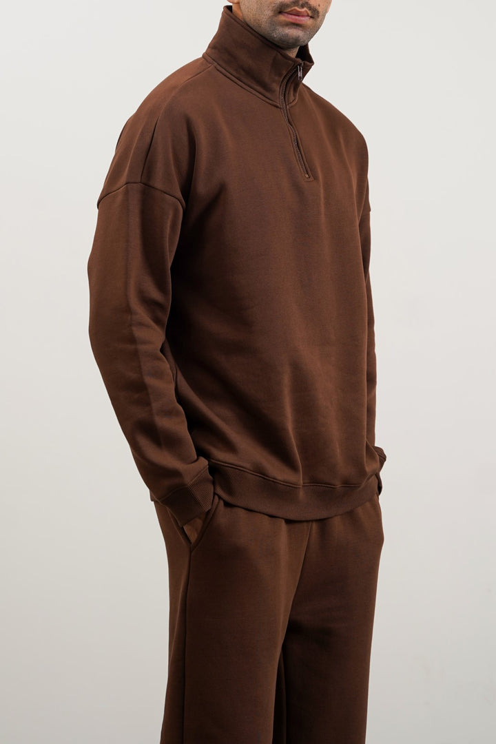 BROWN QUARTER ZIP SWEATSHIRT