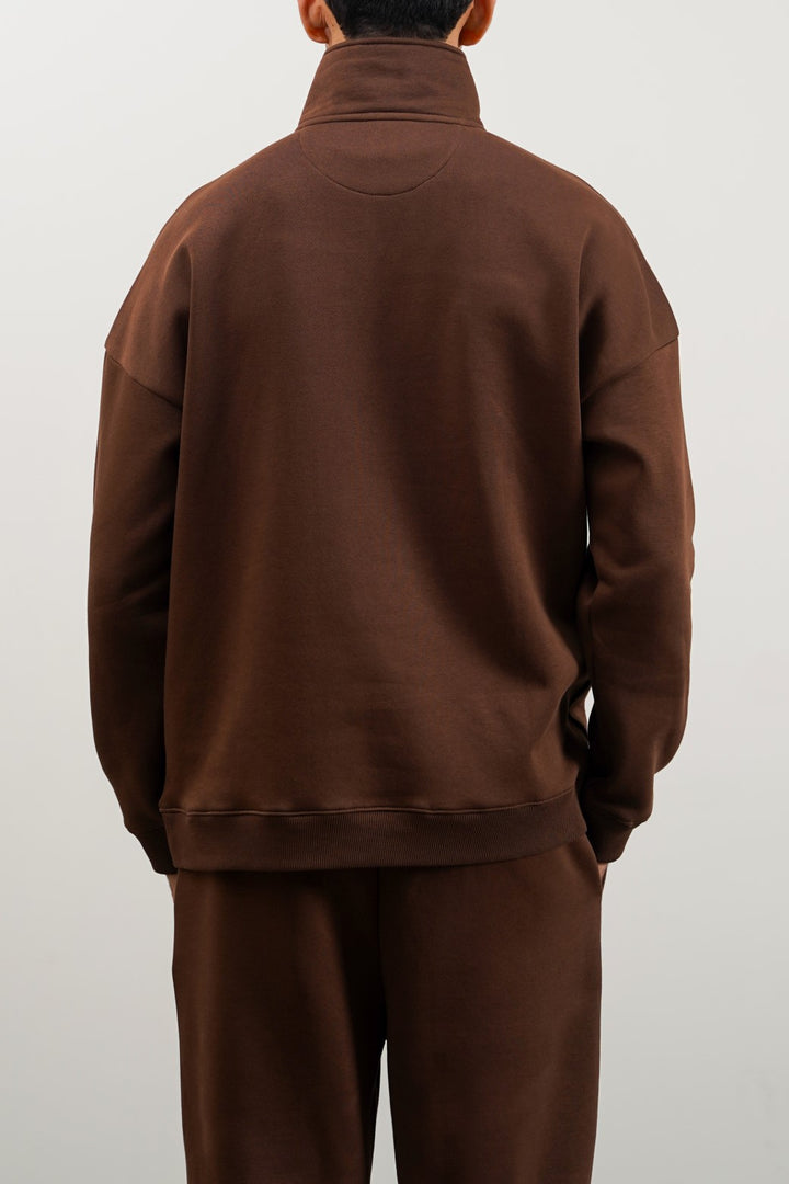 BROWN QUARTER ZIP SWEATSHIRT